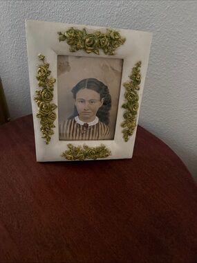 Ornate White Picture Frame with Gold Rose Accents 8”x10”
